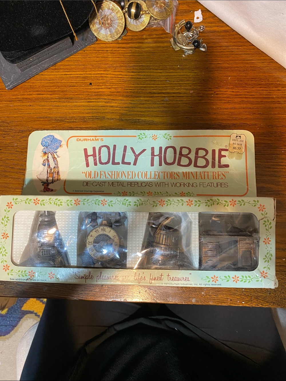 1975 Durham Holly Hobby die cast metal replicas clock & stove & desk & wash tub